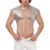 Generisch Collana per il corpo da uomo, sexy, lucida, navel COS, in metallo, con paillettes, crop top, tracolla, vintage, punk harness bikini, body link in argento, collana penzolante, nappa lunga, R bianco