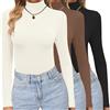 Ekouaer Donna Confezione da 3 Maglie Termiche a Maniche Lunghe con Collo Alto Elasticizzate Aderenti T-Shirt Nero + Marrone + Beige L