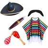 Generisch Set di costumi messicani da festa per adulti, a tracolla, per le vacanze, per uomini e donne, con vestito (nero, taglia unica)