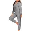 Generisch Tuta da donna elegante invernale in morbido pile Teddy Jumpsuits caldo peluche Onesie pantaloni soffice tuta da casa comodo pigiama con cappuccio casual pagliaccetto, grigio., L