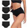 wirarpa Slip Elasticizzato Mutande Donna Cotone Vita Alta Intimo Mutantina Traspirante Pacco da 4 Nero Scuro Taglia S