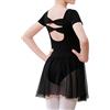 ANTLOOWW Ragazza Vestito da Balletto,Body da Balletto a Maniche Corte per Bambine, Body da Balletto in Cotone e Abito da Danza per Bambine con Gonna in Chiffon (IT, Numero, 150, Regular, Nero)