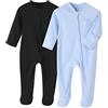 BINIDUCKLING Tutine unisex per neonati, con cerniera, confezione da 2, comode tutine per neonati, body per neonati, tinta unita, in cotone, tutine da 0 a 12 mesi, Nero+azzurro, 3-6 Months
