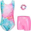 Arshiner Body Ginnastica Bambina Set Danza Ritmica Artistica Tuta Sportiva Senza Maniche Shorts Metallizzati Fascia Capelli Elastico Abbigliamento Fitness Balletto Costume Spettacolo Bambina 3-10 Anni