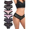 Morvia - Confezione da 6 pezzi di biancheria intima da donna gotica, sexy, con stampa di teschi e rose di Halloween, in pizzo a contrasto, hipster, X-Large