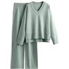 HEONSATI Completi Lana in 2 Pezzi Pullover Top a Maniche Lunghe Pantaloni a Gamba Larga Tuta Eleganti Comodo Larghi Set da Donna a Metà Autunno in Maglia Training Complete da Casa Curvy Polsino Elastico