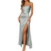 Celanisai Abito da donna in raso con spalline sottili, abito da damigella d'onore, lungo, elegante, linea ad A, con spacco, sexy, senza maniche, maxi abito da sirena, O grigio., S