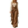 Generisch Salopette da donna in pelle scamosciata, da cowgirl, costume hippie vintage, salopette con nappe, eleganti salopette da lavoro con spalline regolabili