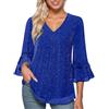 Fulidngzg Camicia Donna Elegante con Paillettes in Ruffle Chiffon, Manica 3/4 e Scollo a V Blusa Leggero Camicette Estivo Casacca Casual Tunica Top con Glitter Maglietta per Feste,Serate,Lavoro,Mare,Blu,XXL