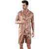 RuanMM Set Pigiama da Uomo in Satin, a Maniche Corte, Pigiama in Seta, Biancheria da Notte di Alta Qualità con Bottoni, Set Pigiama da Uomo Multicolore in Seta, L