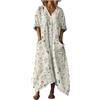 Gienslru Vestito Estivi Donna Lunghi Boho Chic in Lino Effetto Scollo a V Maniche a 3/4 Abito Maxi Vestiti Vintage con Tasche Elegante e Comodo Kaftan Mare Vacanza Estate Taglie Forti Curvy Copricostume