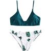 ZAFUL Bikini da Donna in 2 pezzi Costume da Bagno Foglia Tropicale Bralette Imbottita (Blu pavone, M-EU 38)