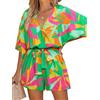 CUPSHE Tuta da donna con scollo a V, con lacci, stampa leopardata, maniche corte e larghe, casual, Verde lime, XL