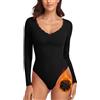WOWENY Body termico da donna a maniche lunghe elegante con body in pile con scollo a V in pizzo Camicia calda e confortevole