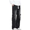 Gefomuofe Jeans cargo da uomo con coulisse, jeans da jogging, vita elasticizzata, pantaloni cargo a gamba larga, in denim, per il tempo libero, oversize, jeans da uomo Y2K, Nero , 3XL