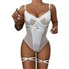 Aranmei Bodysuit per Donna con Ferretto Top Cexy con Bottone Automatico sul Cavallo Cinturini Per le Gambe e Perizoma Set di Lingerie, Bianco, XL