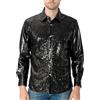 COSAVOROCK Hombres Camisa Lentejuelas 70s Disco Disfraz Metálico Brillante Negro L
