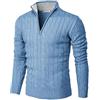 Duohropke Maglione da uomo a collo alto, a mezza zip, a maniche lunghe, slim fit, basic con motivo a treccia, maglione con colletto alto, traspirante, casual, Azzurro, S