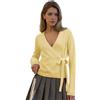 Alaurbeauty Cardigan da donna Y2K, stile fata, scollo a V, lacci laterali, maniche lunghe, vestibilità larga, crop top, stile preppy, autunno/inverno, giallo., M