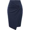 Generic Gonne estive Abbigliamento Donna Avvolgente Davanti Elasticizzato Aderente Gonna a Tubino Ginocchio OL Lavoro Ufficio Lady-Blu Navy-XXL