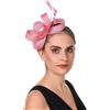 Haojing Cappello Fascinator in Rete con Piume e Veletta, Ascot, con Fiore, Derby, con Fermaglio e Fascia per Capelli da Donna, B1-rosa, M