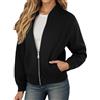 Gefomuofe - Felpa senza cappuccio da donna, a maniche lunghe, tinta unita, con cerniera, stile bomber, giacca da aviatore, per l'autunno, abbigliamento esterno, Nero , XXL