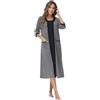 Alunsito Vestaglie da donna con cerniera a zip intera indumenti da notte mezza manica loungewear girocollo blocchi di colore camicia da notte con tasche, Grigio, XXL