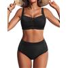Hanna Nikole Set bikini da donna, a vita alta, controllo della pancia, costume da bagno a due pezzi push-up, bikini sexy con ritaglio sul busto, elegante costume da bagno a pieghe con spalline incrociate