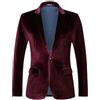 Generisch Giacca in velluto da uomo, sportiva, blazer, per feste, ufficio, smoking sposo, abito da sposa, giacca invernale in velluto, giacca da lavoro, per il tempo libero, Vino, L