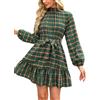 CUPSHE Mini abito autunnale floreale da donna con collo a lupetto con maniche lunghe a volant elastico in vita punto smock casual fluidi mini abiti