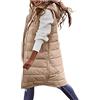 Vagbalena Gilet Lungo da Donna in Piuma D'Oca Senza Maniche Giacca con Cappuccio Inverno Caldo Cappotto Sottile Zip all'aperto Gilet Vintage Giacca a Sbuffo Antivento Leggero Gilet Morbido (Khaki,M)