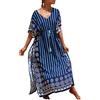 YouKD - Abito maxi con scollo a V, stile caftano bohémien, copricostume da spiaggia, per bikini, vestaglia, taglia unica, abbigliamento da casa per donne, B blu scuro., Taglia unica