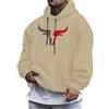Generisch Leggings a maglia casual con cappuccio da uomo con grafica a testa di toro e coulisse, comoda felpa in tessuto misto per l'uso quotidiano Camp Uomo Felpa, beige., M