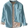 GUOCU Uomo Camicia Casual Calda inverno Camicia Giacca Spessa Senza Colletto Foderata in pile Imbottita Bottone a maniche lunghe Camicia Casual Camicia in flanella Tinta unita LakeBlu L