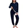 Marvmys Pigiama Donna Lungo Cotone Collo Rotondo con Tasca per Casa