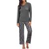 Demegimi Pigiama Donna Invernale Lunghi Collo Rotondo Top Manica Lunghe con Stampe e Pantaloni Lunghi in Casa
