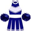 inhzoy Vestito Cheer-Leader Donna Cheer-Leader Costume Cheerleading Carnevale o Evento Sportivo Uniforme Scolastica Crop Top Gonna Plissettata Pompon Costume Halloween Abito A Blu reale XXL
