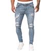 Generic Jeans da uomo aderenti in denim stretch, strappati - Jeans skinny strappati da uomo in denim super comodi, con tasche, effetto consumato, a vita bassa, con fori, jeans classici da uomo in denim
