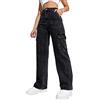 Flvsun Pantaloni Cargo da Donna a Vita Alta Larghi Cargo Jeans a Gamba Dritta Y2K Streetwear Pantaloni 6 Tasche per Donne Adolescenti Ragazze., Nero, M