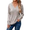 Dokotoo Maglione a Maniche Lunghe da Donna Maglioncino Leggero con Scollo a V Pullover Elegante Bottoni Decorativi Maglia Autunno Inverno Maglietta, Pergamena, L