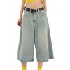 KBOPLEMQ Bermuda pantaloncini da donna jeans vintage blu denim pantaloncini baggy Y2K Streetwear Boyfriend lavati gamba corta pantaloni estivi lunghezza al ginocchio pantaloni jeans Harajuku Hotpants