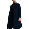 ECDAHICC, cappotto da uomo in lana, stile casual, giacca lunga con colletto a lancia, trench a doppiopetto, cappotto invernale caldo, Blu scuro, 3XL