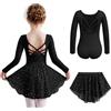 Arshiner Vestito da Danza Classica per Bambina a Maniche Lunghe Body da Danza in Cotone Senza Schienale Body da Balletto per Bambini con Gonna tutù Viola 2-3 Anni