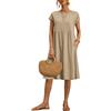 YKDLLF Vestito Donna Estivo Abito Lungo Girocollo Scollo Vestiti con Manica Lunghi Rotondo a Maniche Corte Casual Abiti Cotone Tinta Unita Lunghezza Oltre Il Ginocchio Casual da Donna Vestito Mare
