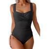 Yutdeng Costume da Bagno Intero da Donna con Controllo della Pancia Push Up Elegante Curvy Pieghe Swimwear Twist Costumi Interi con Spalline Larghe Regolabili Vintage Spiaggia Beachwear,Nero,S