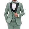 Generic Completo da Uomo in Velluto da 3 Pezzi, vestibilità Slim, con Revers a Lancia, Un Bottone, Smoking, Giacca, Gilet, Pantaloni, Set Completo, Verde Chiaro, Taglia 4XL