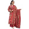 Aizza Trends Cotone da donna Febric Hand Block Floral Print Kurti con Plazzo stampato e Dupatta Set, Rosso, Medium