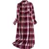 Generic Camicia da notte da donna a maniche lunghe con bottoni, camicia da notte a quadri, colletto rovesciato - Camicia da notte a quadri, pigiama tartan, maniche lunghe comode e larghe, camicia da notte