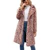 Suncadmious Cappotto Lungo da Donna con Risvolto Classico Invernale con Risvolto Leopardato alla Moda con Risvolto in Pelliccia Sexy Caldo soffice e gonfio in luccio (Rosa,L)