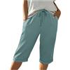 IWOLLENCE Pantaloncini da donna lunghi al ginocchio Capri da donna estivi con coulisse pantaloni casual con tasche orlo fisso con risvolto elastico in vita, Verde Acqua Mare, L